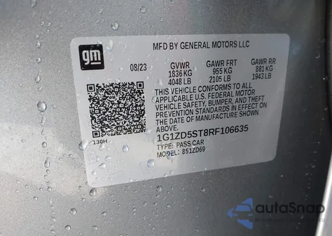 2024 Chevrolet Malibu Fwd 1Lt z USA, uszkodzony, nr VIN 1G1ZD5ST8RF106635